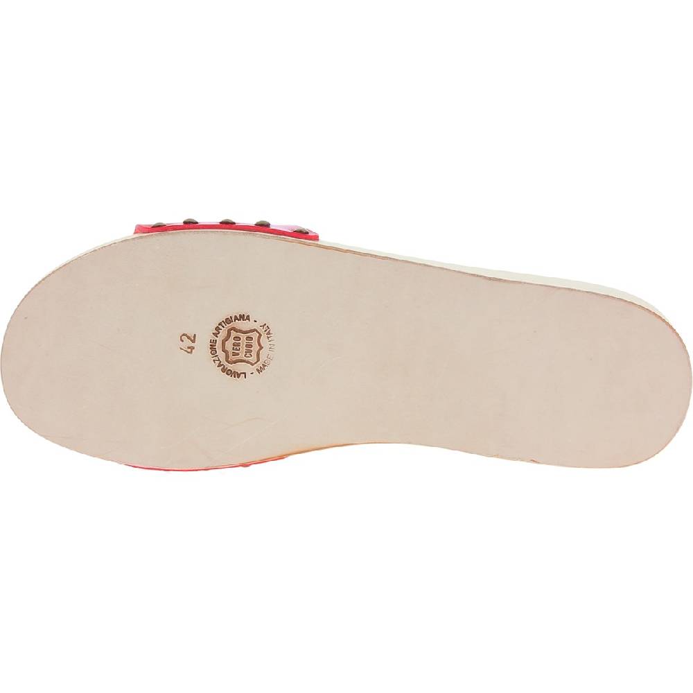 Lartigiano Del Cuoio Zoccoli di legno artigianali da donna con fascia regolabile in pelle rossa Moda