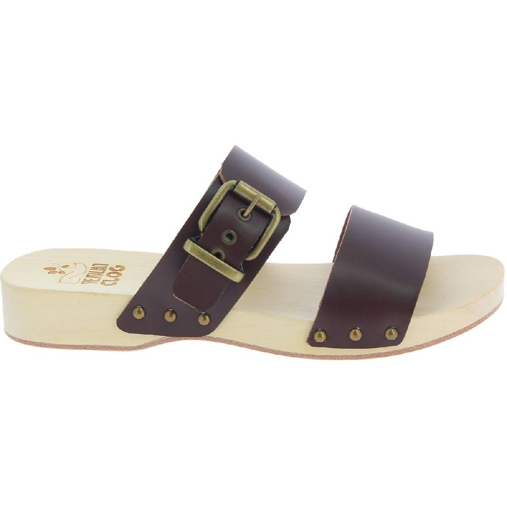 Lartigiano Del Cuoio Zoccoli da uomo con doppia fascia regolabile in pelle marrone scuro Promozione Limitata