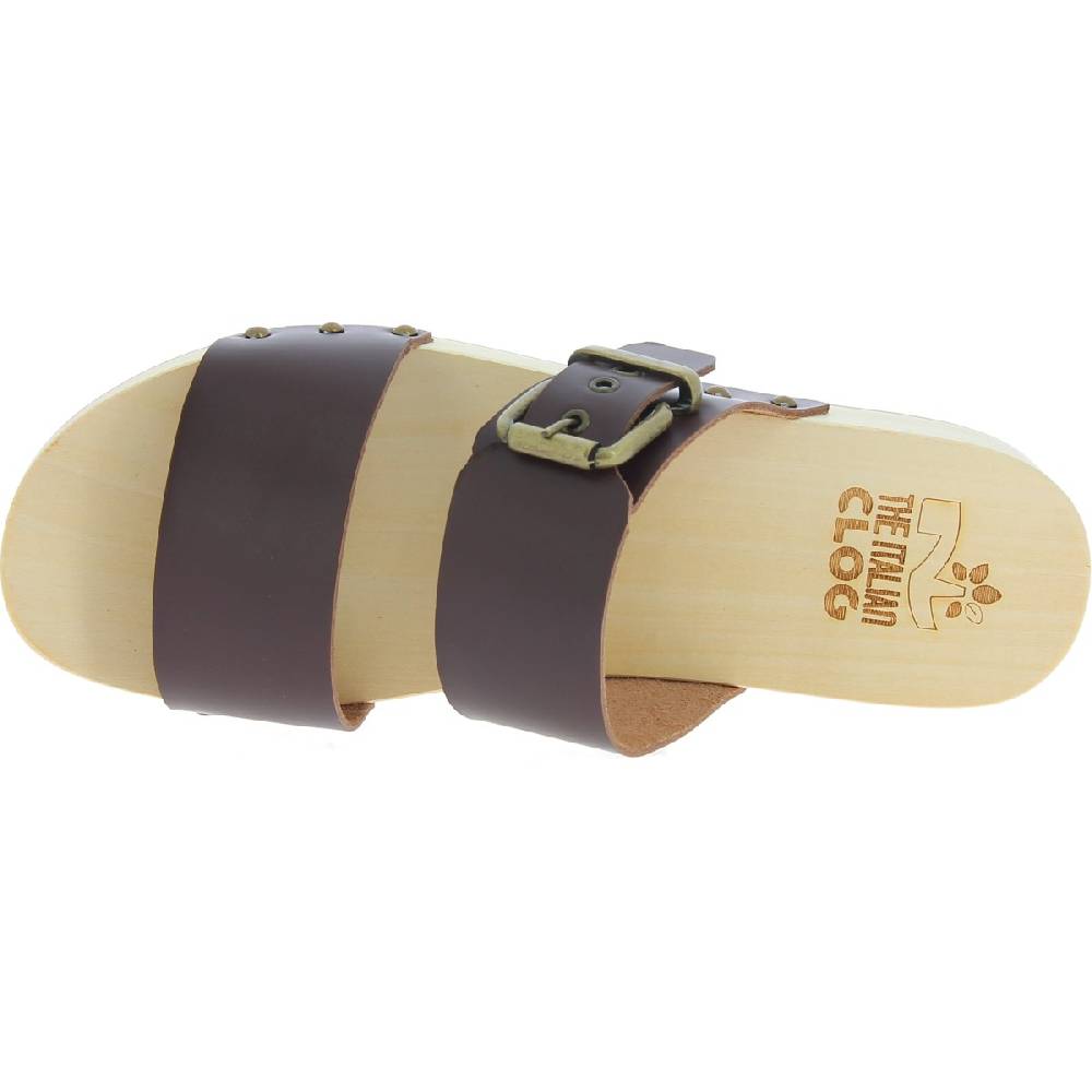 Lartigiano Del Cuoio Zoccoli da uomo con doppia fascia regolabile in pelle marrone scuro Promozione Limitata