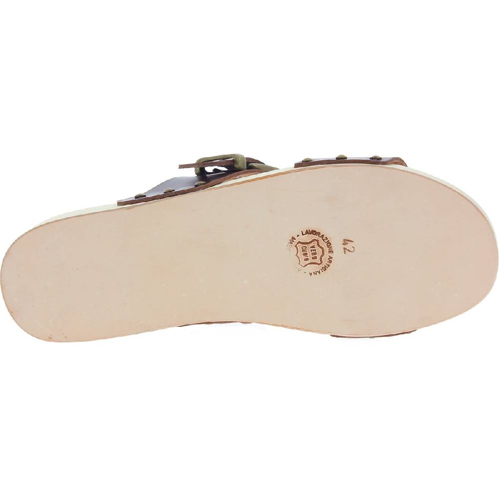 Lartigiano Del Cuoio Zoccoli da uomo con doppia fascia regolabile in pelle marrone scuro Promozione Limitata