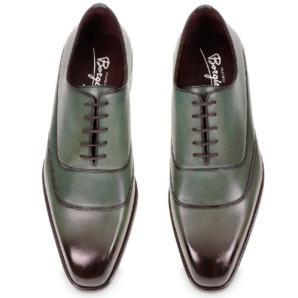 Lartigiano Del Cuoio Scarpe oxford da uomo in pelle verde tinta a mano da Fratelli Borgioli Prezzo Ridotto