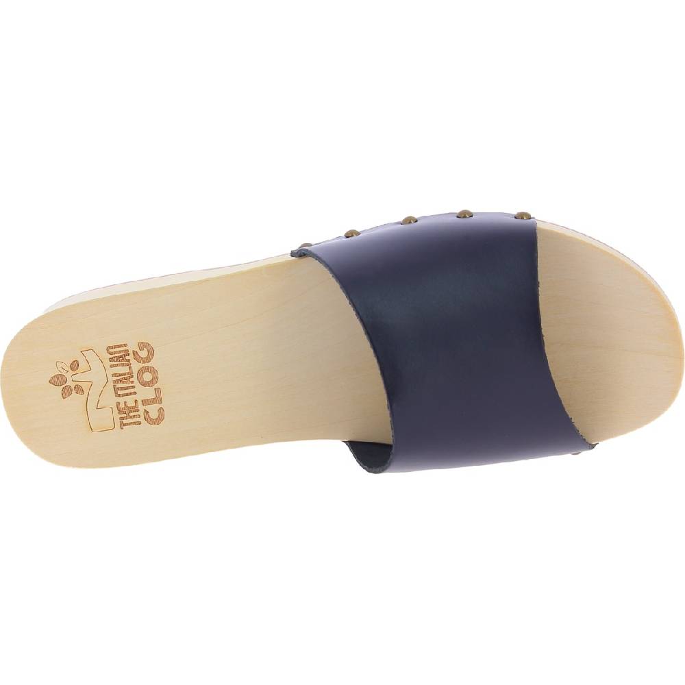 Lartigiano Del Cuoio Zoccoli di legno uomo con fascia larga in pelle nera artigianali Novità