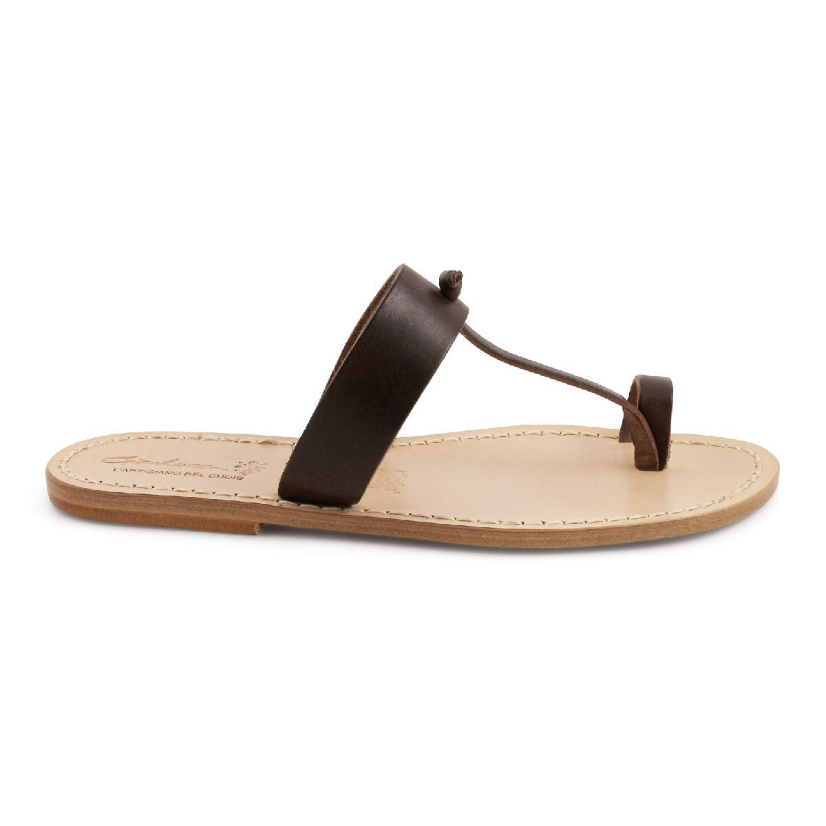Lartigiano Del Cuoio Ciabatte infradito marrone da uomo in pelle fatti a mano Sconto
