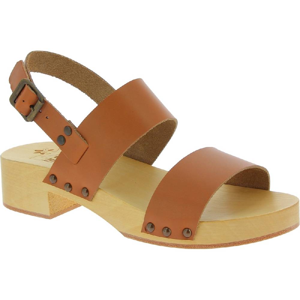 Lartigiano Del Cuoio Zoccoli in legno donna con fasce in pelle beige
