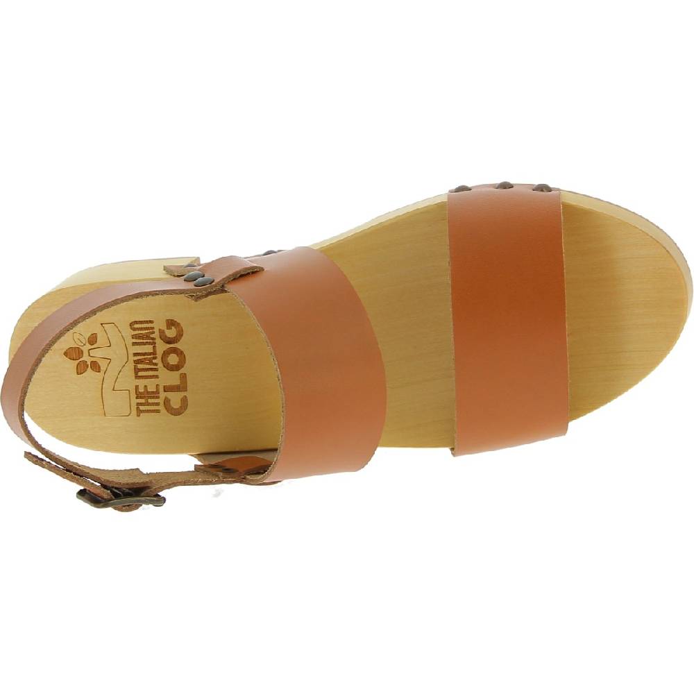 Lartigiano Del Cuoio Zoccoli in legno donna con fasce in pelle beige Saldi