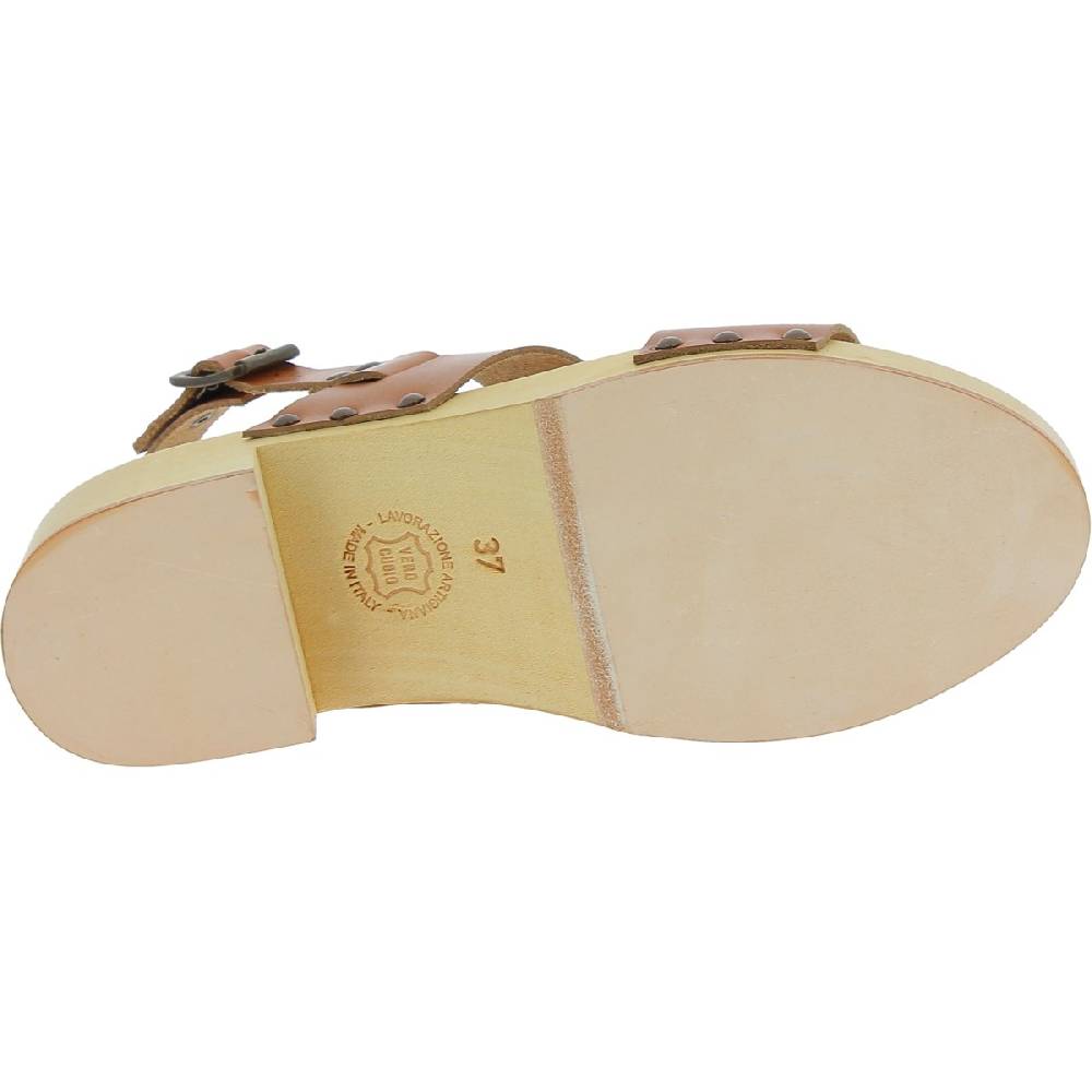 Lartigiano Del Cuoio Zoccoli in legno donna con fasce in pelle beige Saldi