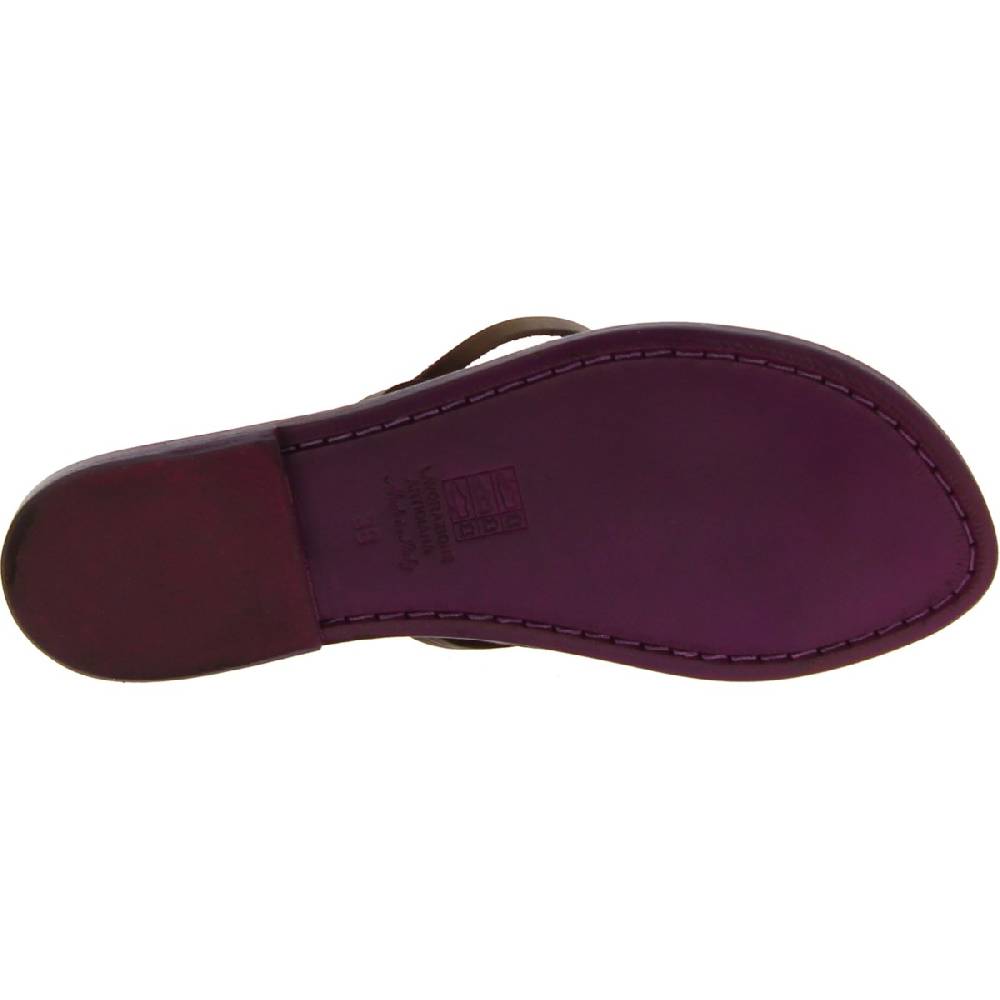 Lartigiano Del Cuoio Sandali alla schiava artigianali in pelle color prugna Vendita Calda