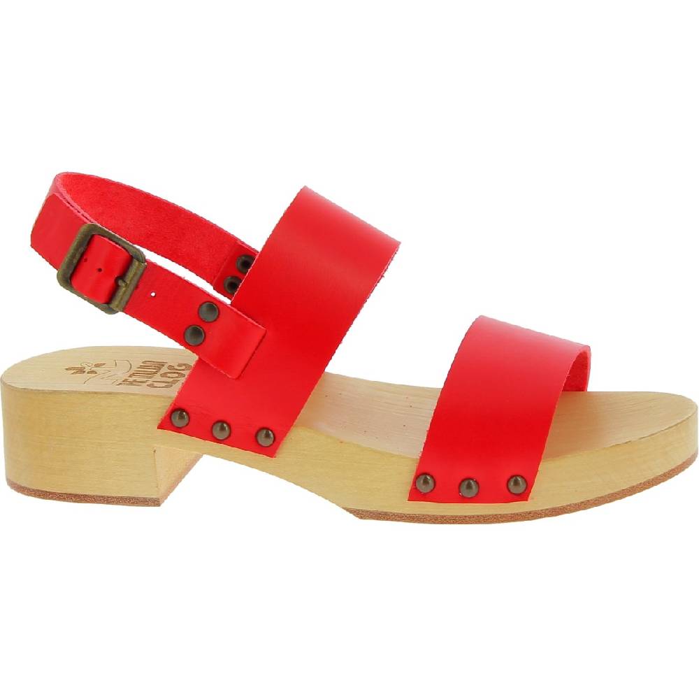 Lartigiano Del Cuoio Zoccoli donna in legno con fasce in pelle rossa Vendita Economica