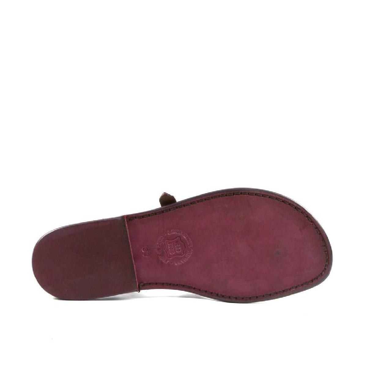 Lartigiano Del Cuoio Sandali artigianali cuoio donna fatti in Italia in pelle color prugna Saldi Di Fabbrica