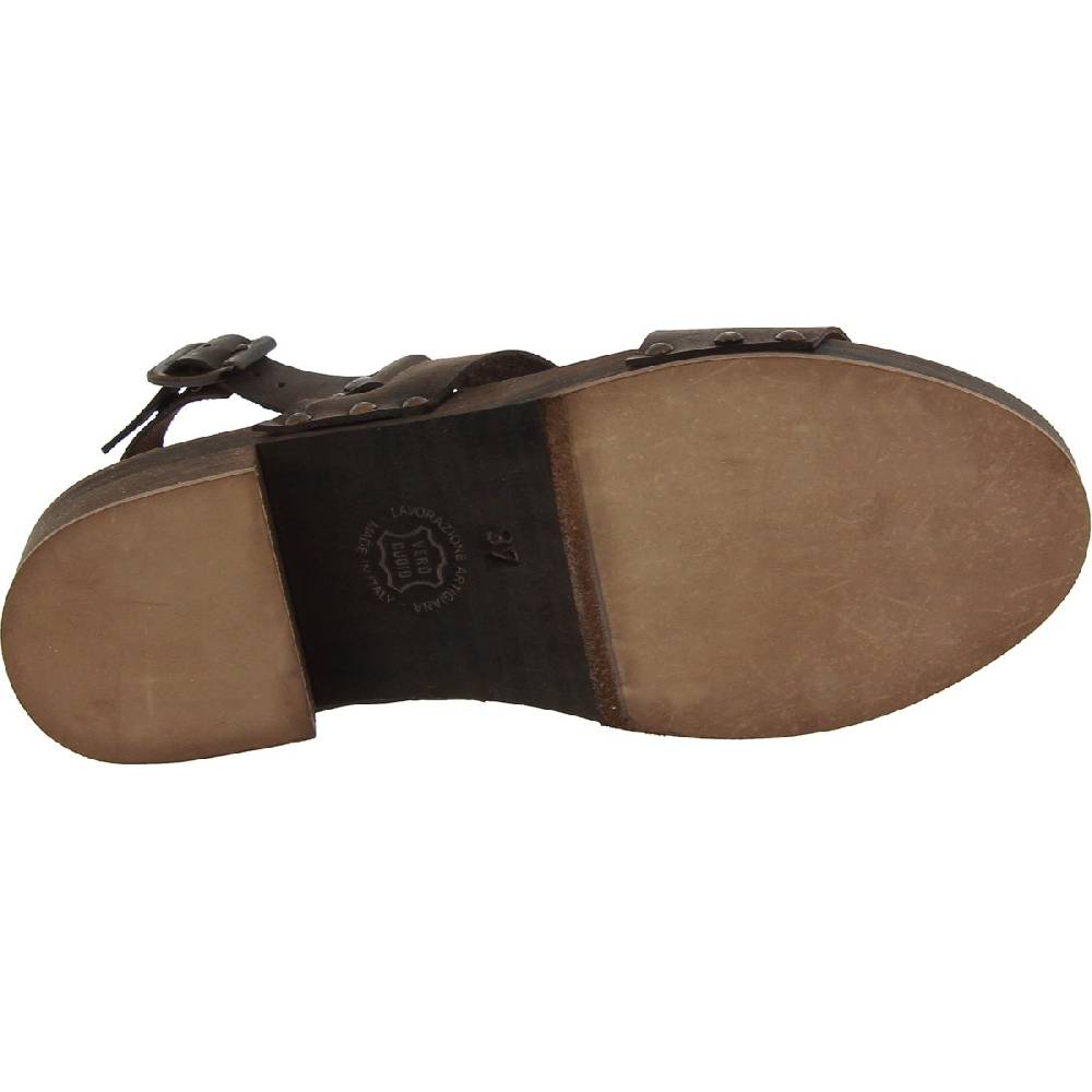 Lartigiano Del Cuoio Zoccoli in legno marrone scuro artigianali con fascia in pelle I Più Venduti