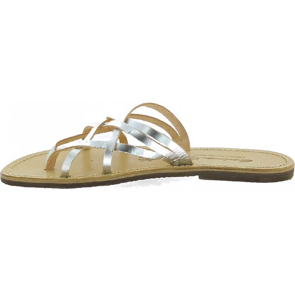 Lartigiano Del Cuoio Ciabatte infradito donna fatti a mano in pelle intrecciata color argento Vendite Flash