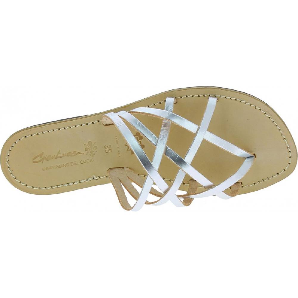 Lartigiano Del Cuoio Ciabatte infradito donna fatti a mano in pelle intrecciata color argento Vendite Flash