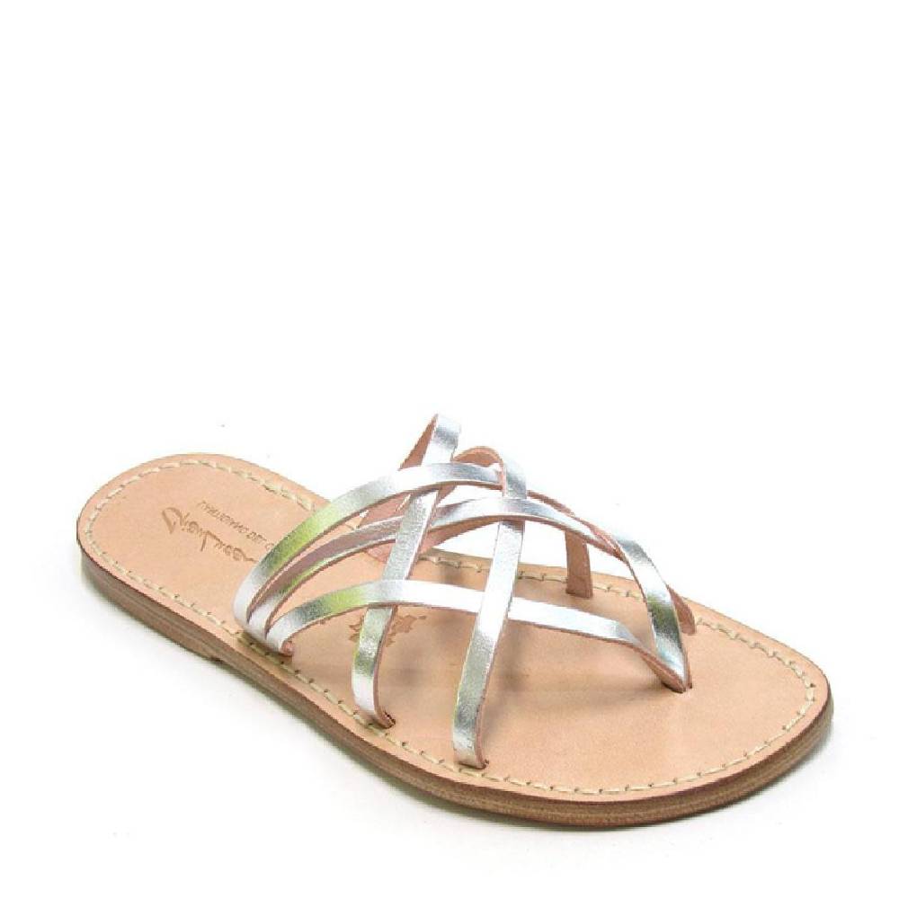 Lartigiano Del Cuoio Ciabatte infradito donna fatti a mano in pelle intrecciata color argento Vendite Flash