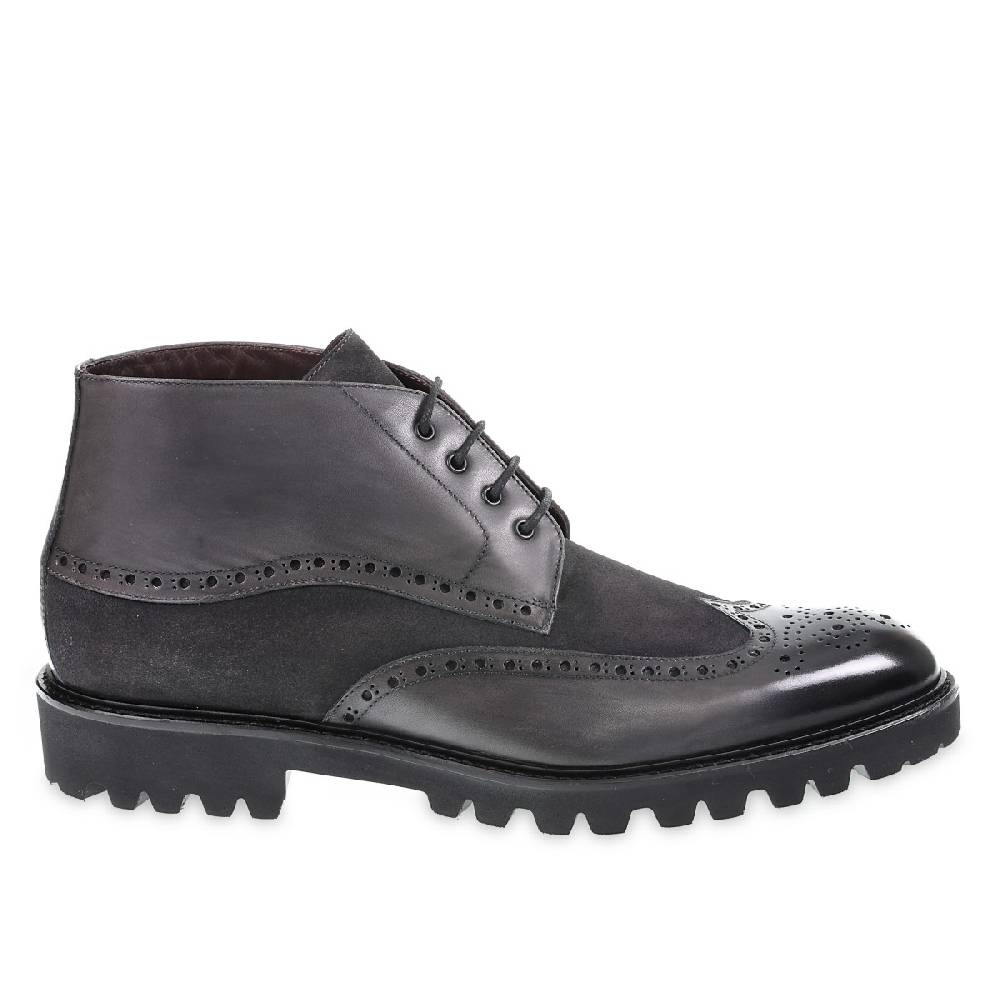 Lartigiano Del Cuoio Stivaletto con le bucature in stile country in pelle e camoscio grigio scuro - Fratelli Borgioli Promozione