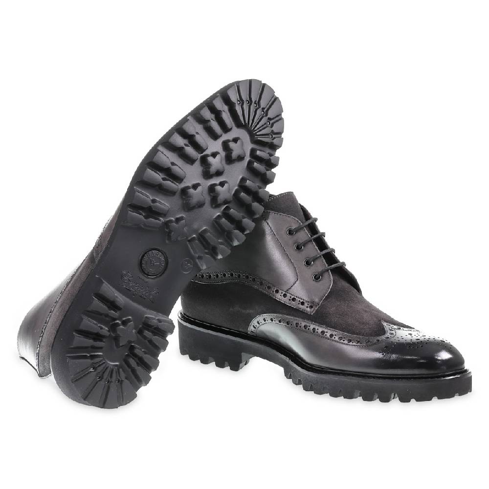 Lartigiano Del Cuoio Stivaletto con le bucature in stile country in pelle e camoscio grigio scuro - Fratelli Borgioli Promozione