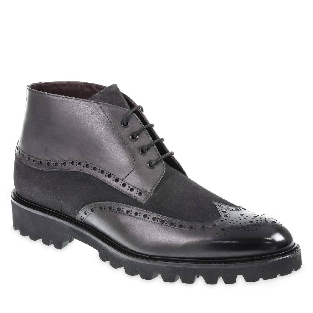 Lartigiano Del Cuoio Stivaletto con le bucature in stile country in pelle e camoscio grigio scuro - Fratelli Borgioli Promozione