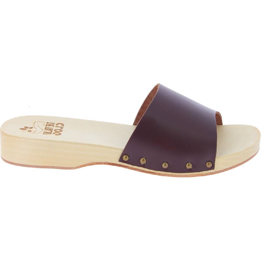 Lartigiano Del Cuoio Zoccoli in legno da uomo con fascia larga in pelle color testa di moro Acquista Ora