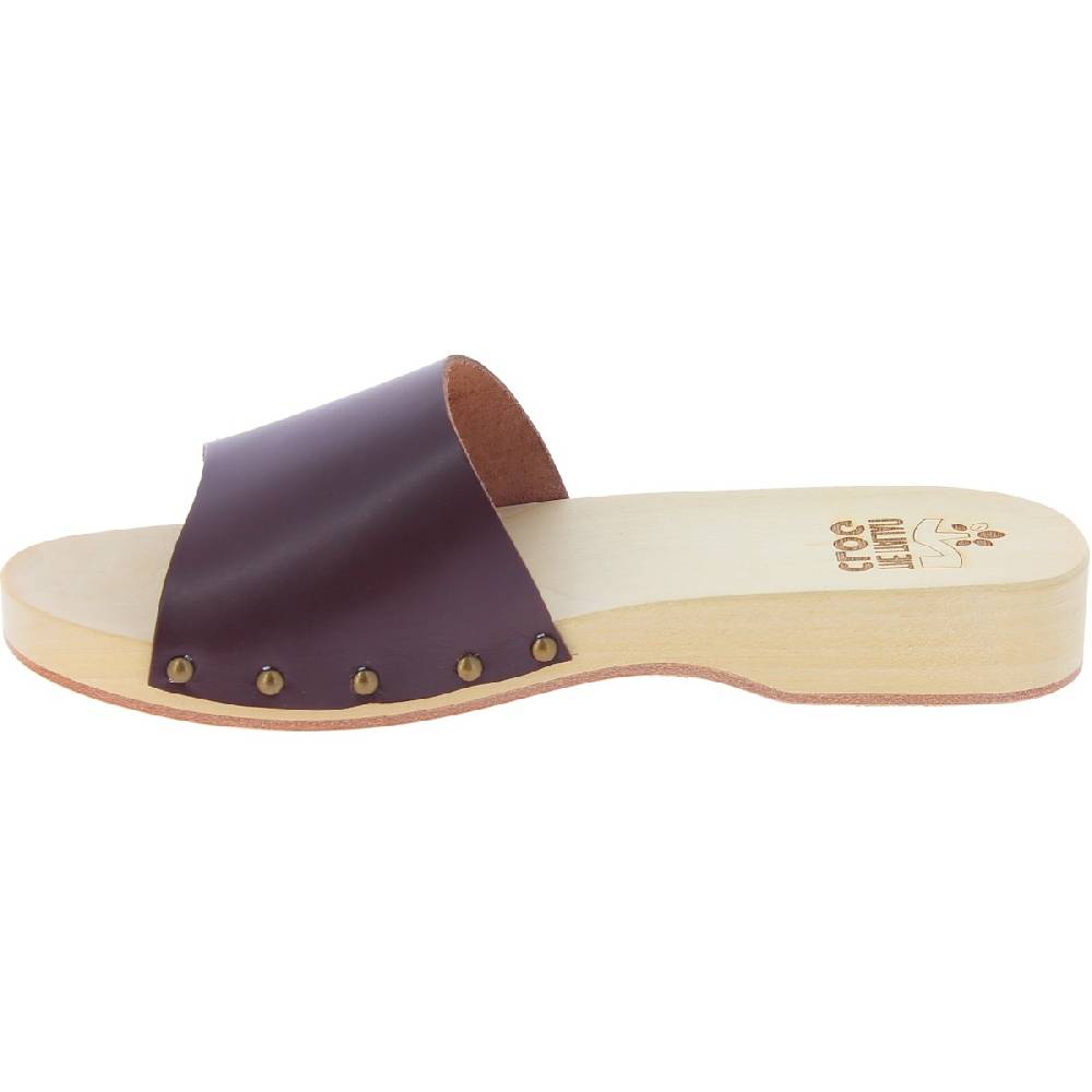 Lartigiano Del Cuoio Zoccoli in legno da uomo con fascia larga in pelle color testa di moro Acquista Ora