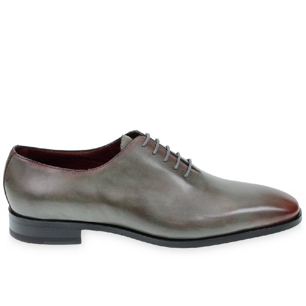 Lartigiano Del Cuoio Scarpe Oxford da uomo in pelle grigia tinta a mano con sfumature bordò