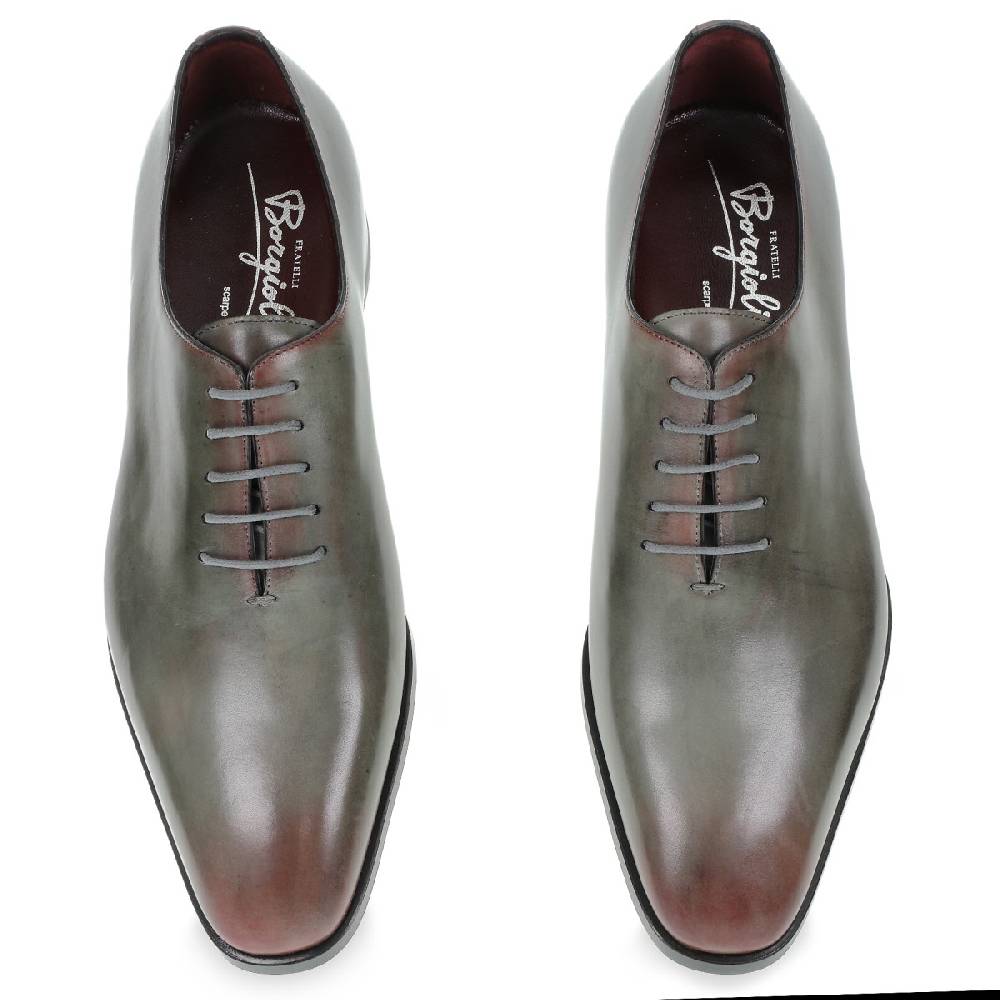 Lartigiano Del Cuoio Scarpe Oxford da uomo in pelle grigia tinta a mano con sfumature bordò Consegna Veloce
