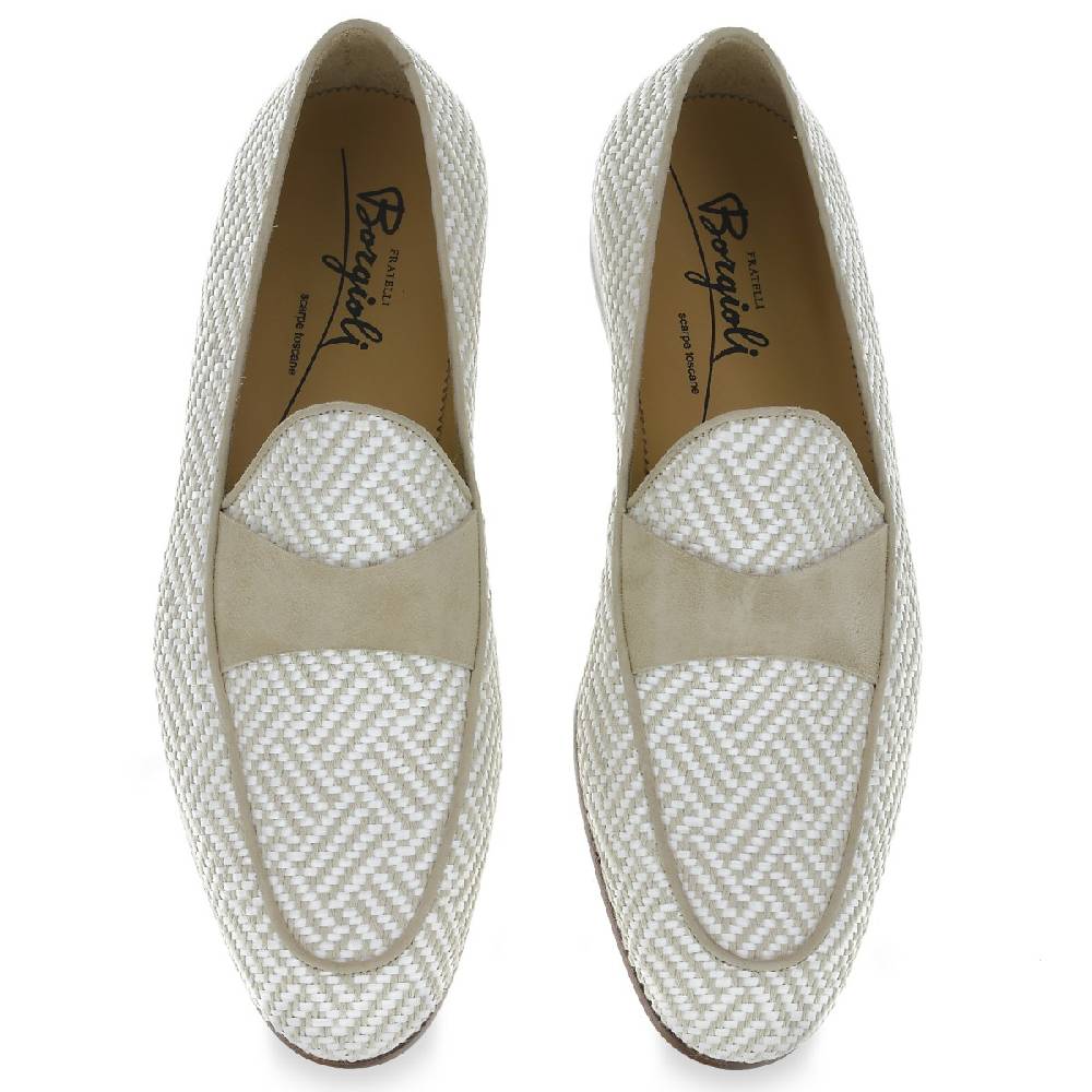 Lartigiano Del Cuoio Mocassino penny in camoscio e tessuto intrecciato bianco e beige Promozione Limitata
