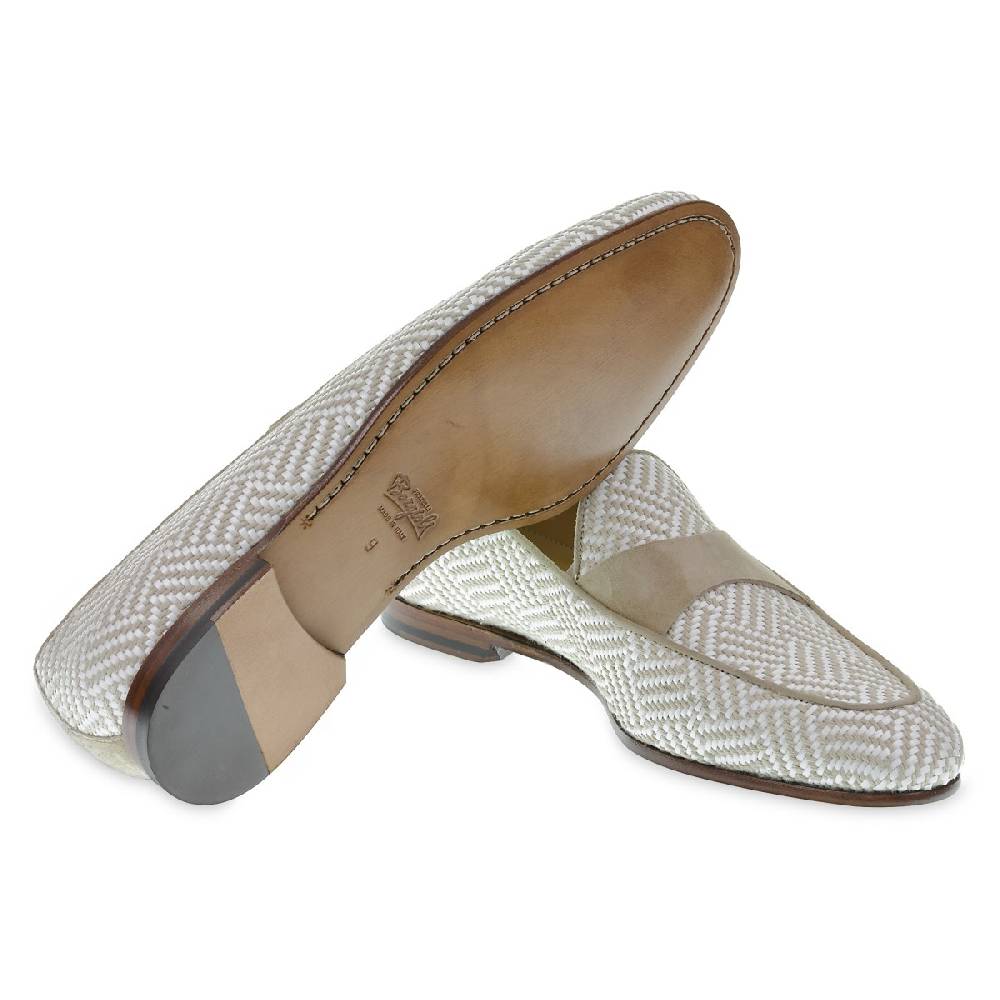 Lartigiano Del Cuoio Mocassino penny in camoscio e tessuto intrecciato bianco e beige Promozione Limitata