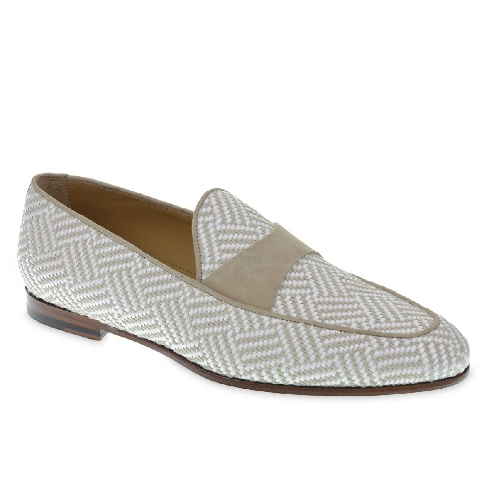 Lartigiano Del Cuoio Mocassino penny in camoscio e tessuto intrecciato bianco e beige Promozione Limitata