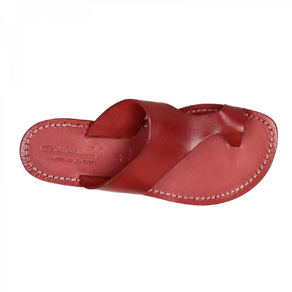 Lartigiano Del Cuoio Ciabatte infradito donna in pelle rosso artigianali Sconto