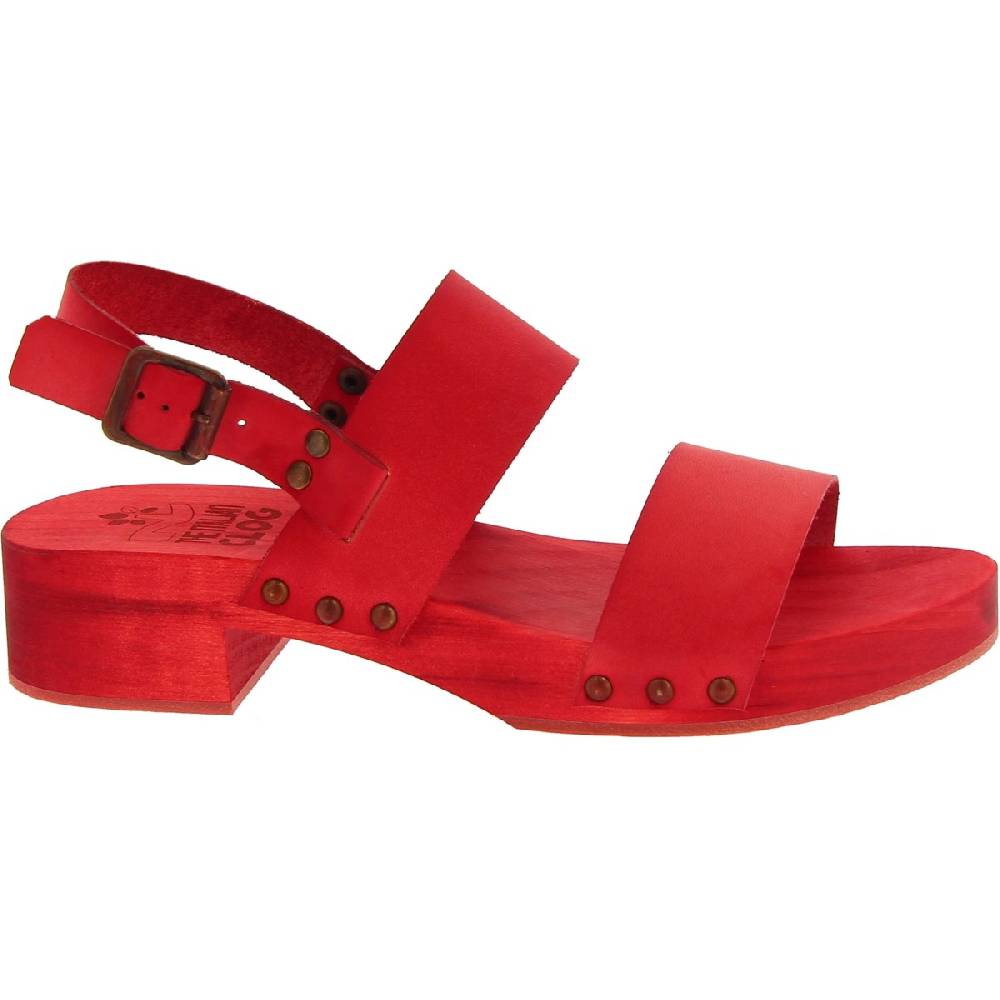 Lartigiano Del Cuoio Sabot donna rosso in legno artigianali con fascia in pelle Online