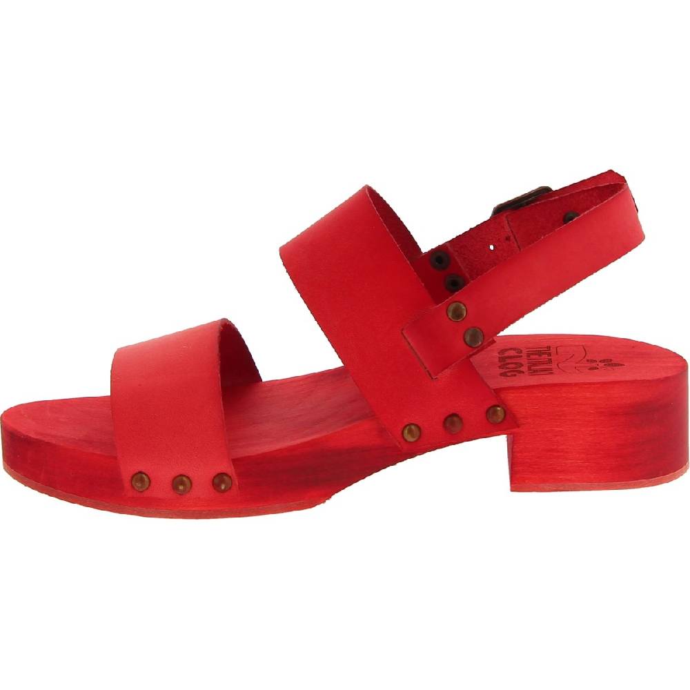 Lartigiano Del Cuoio Sabot donna rosso in legno artigianali con fascia in pelle Online