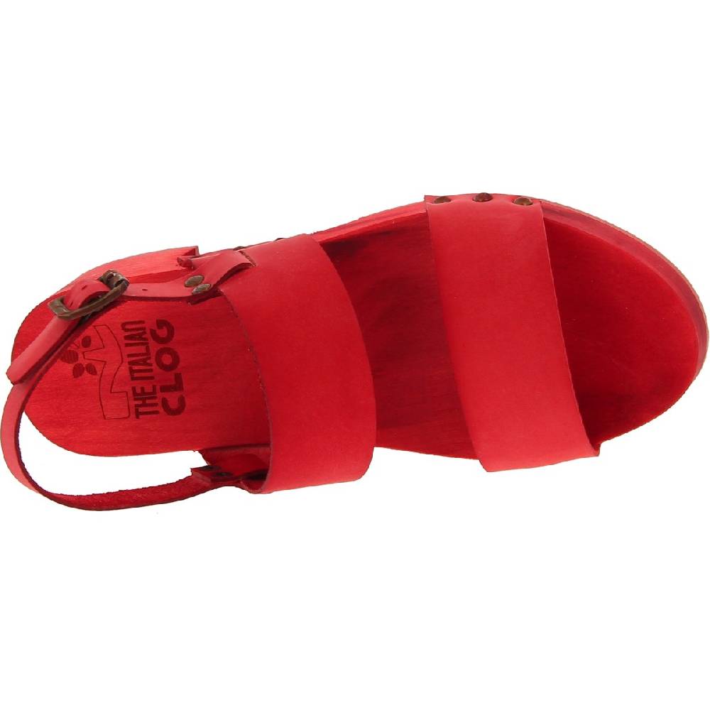 Lartigiano Del Cuoio Sabot donna rosso in legno artigianali con fascia in pelle Online