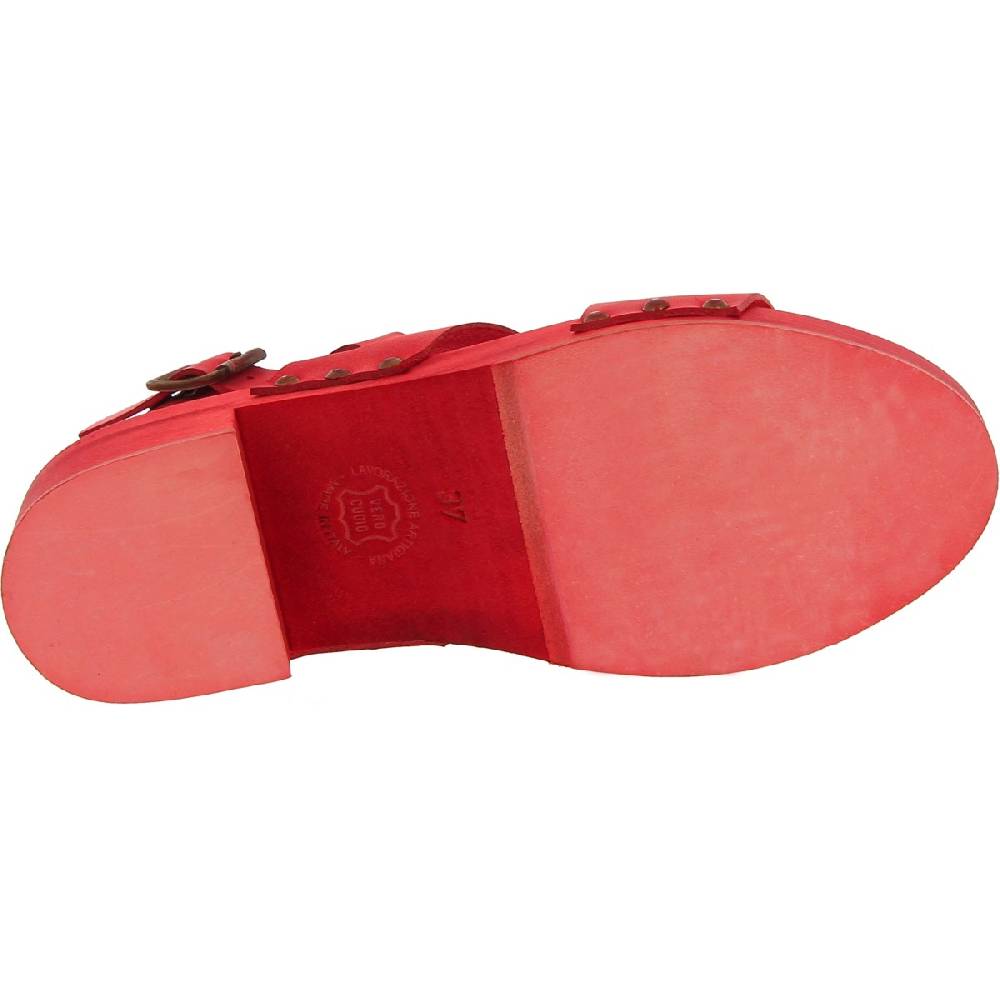 Lartigiano Del Cuoio Sabot donna rosso in legno artigianali con fascia in pelle Online