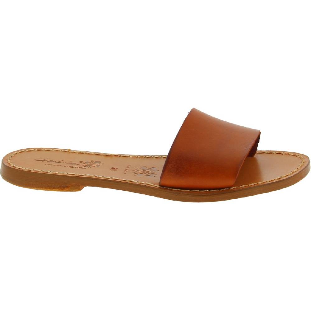 Lartigiano Del Cuoio Ciabatte donna in pelle marrone artigianali In Vendita