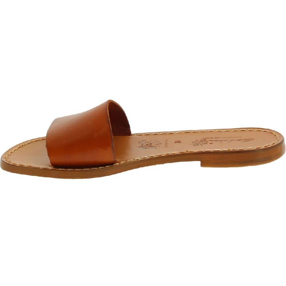 Lartigiano Del Cuoio Ciabatte donna in pelle marrone artigianali In Vendita