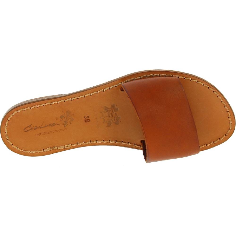 Lartigiano Del Cuoio Ciabatte donna in pelle marrone artigianali In Vendita