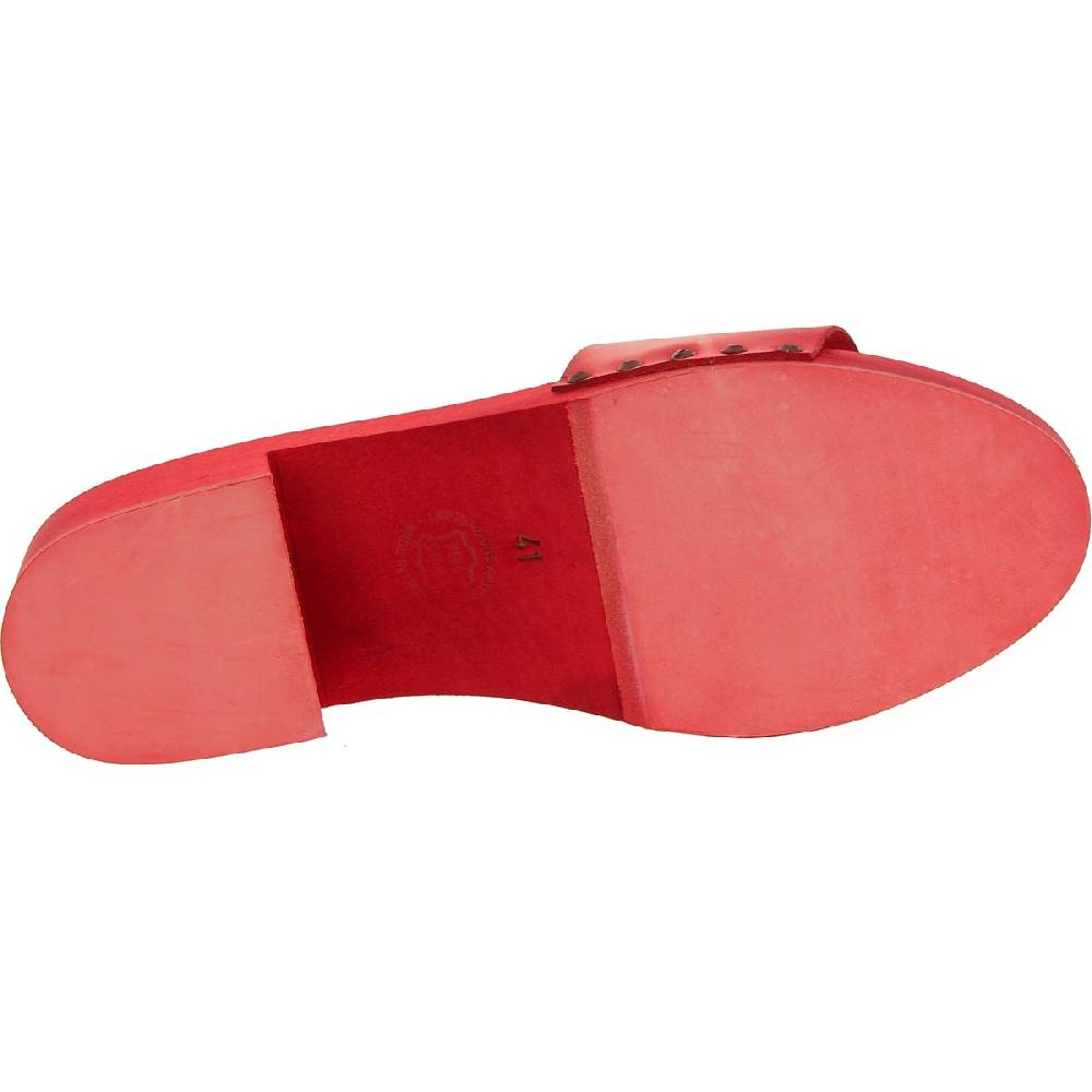 Lartigiano Del Cuoio Ciabatte in legno rosso con fascia in pelle artigianali Convenienza