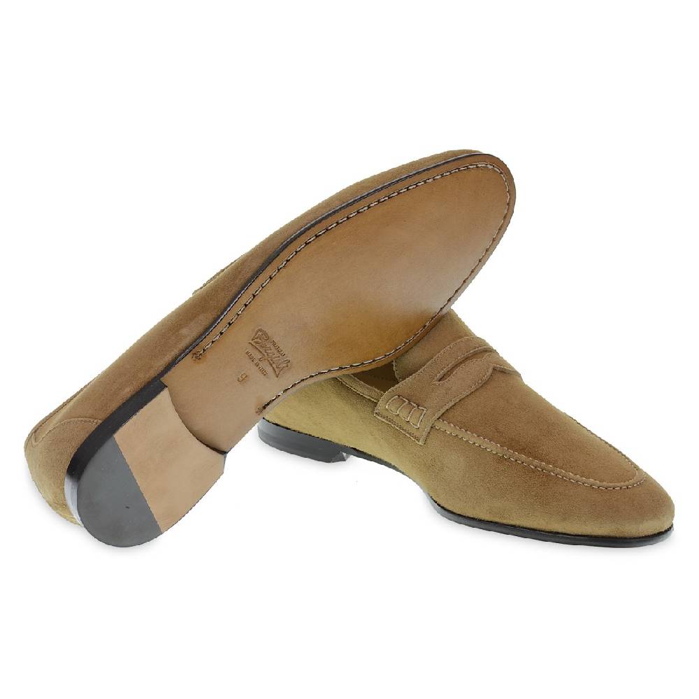 Lartigiano Del Cuoio Mocassino penny in camoscio beige realizzato a mano da Fratelli Borgioli Outlet