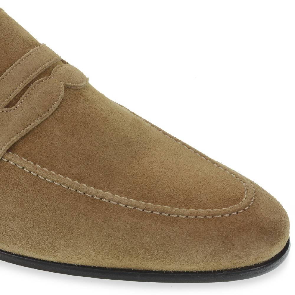 Lartigiano Del Cuoio Mocassino penny in camoscio beige realizzato a mano da Fratelli Borgioli Outlet