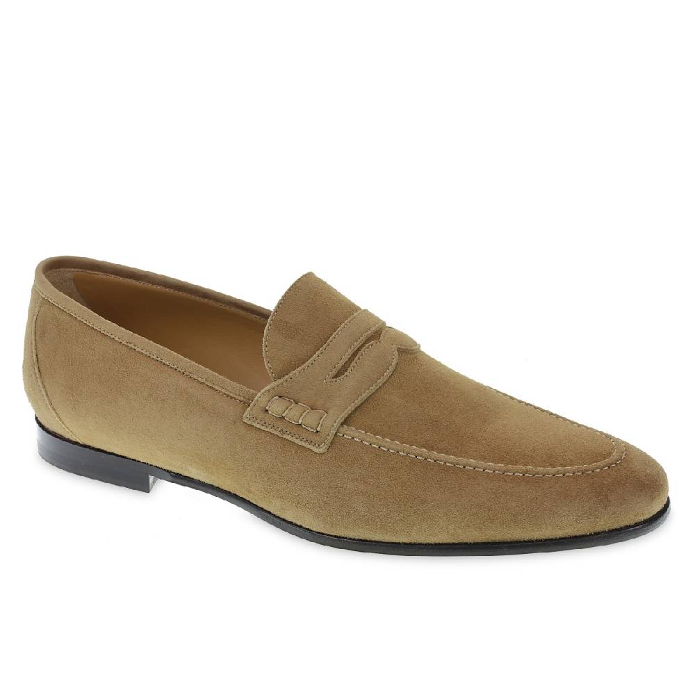 Lartigiano Del Cuoio Mocassino penny in camoscio beige realizzato a mano da Fratelli Borgioli Outlet