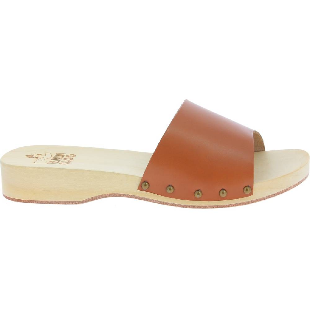 Lartigiano Del Cuoio Zoccoli in legno da uomo con fascia larga in pelle color marrone Vendita Calda