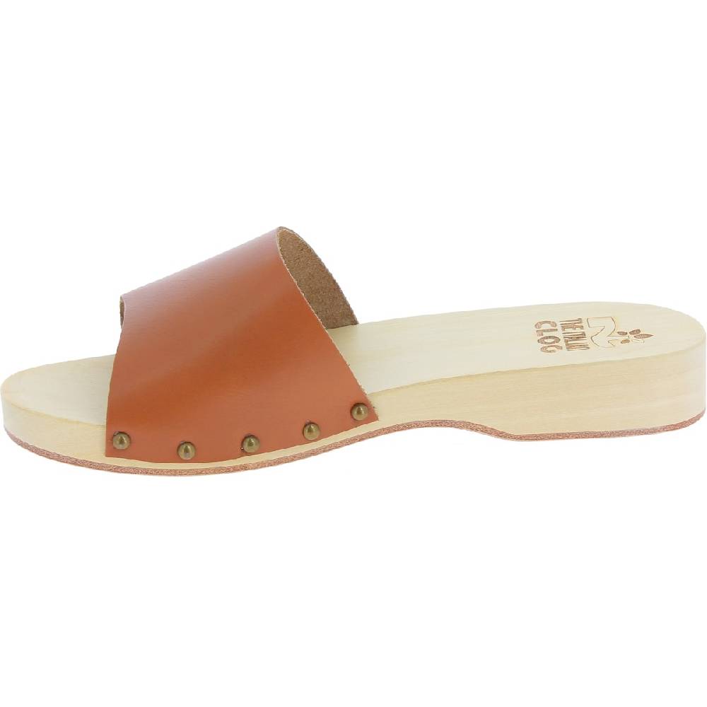 Lartigiano Del Cuoio Zoccoli in legno da uomo con fascia larga in pelle color marrone Vendita Calda