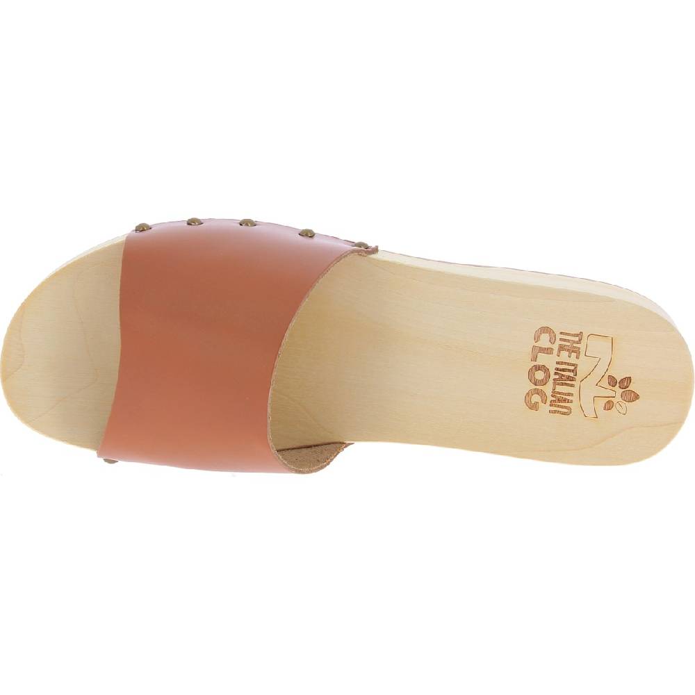 Lartigiano Del Cuoio Zoccoli in legno da uomo con fascia larga in pelle color marrone Vendita Calda