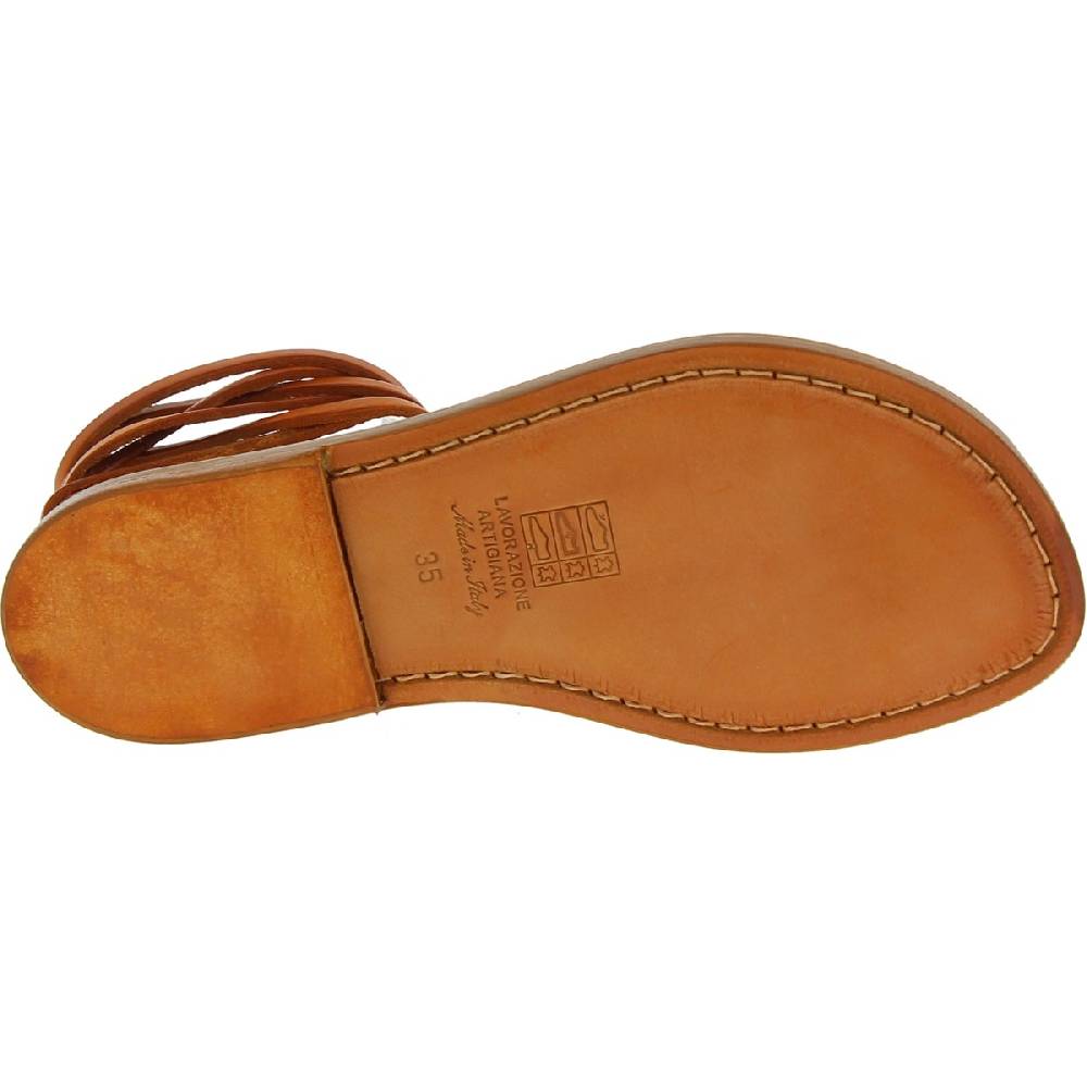 Lartigiano Del Cuoio Sandali schiava donna artigianali in pelle color cuoio antico In Saldo