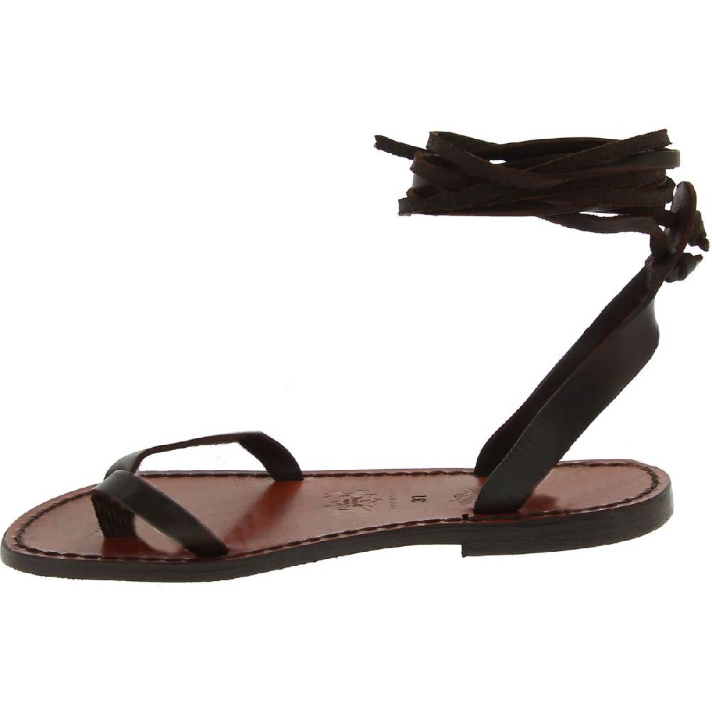 Lartigiano Del Cuoio Sandali schiava bassi fatte a mano in pelle marrone scuro Sconto di tempo limitato