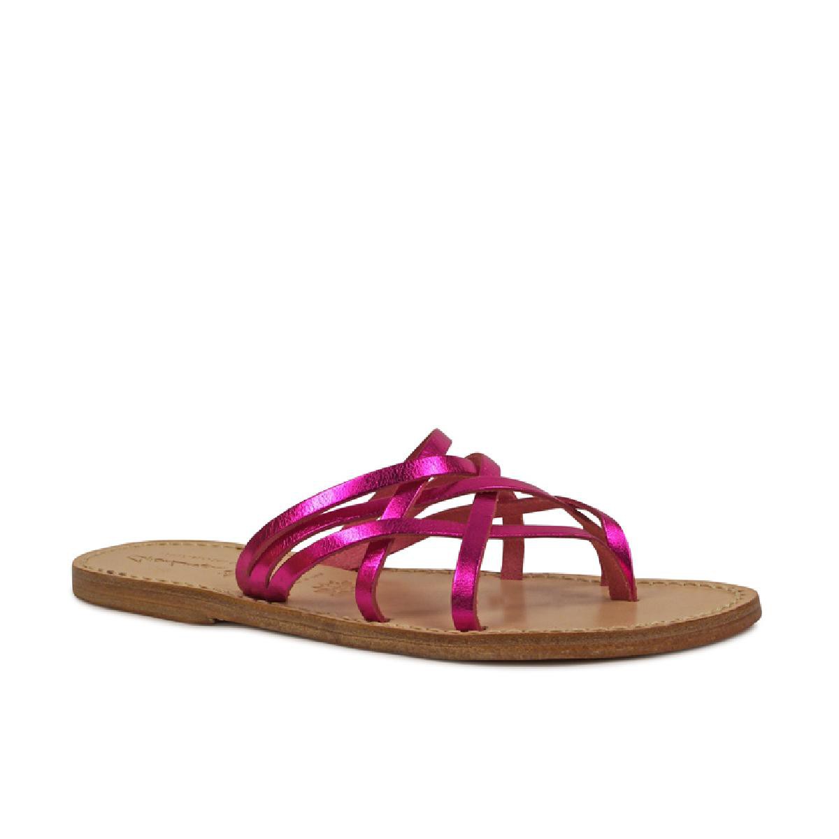 Lartigiano Del Cuoio Ciabatte infradito donna in pelle laminata fucsia Negozio online di fabbrica