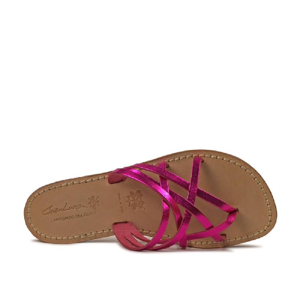 Lartigiano Del Cuoio Ciabatte infradito donna in pelle laminata fucsia Negozio online di fabbrica
