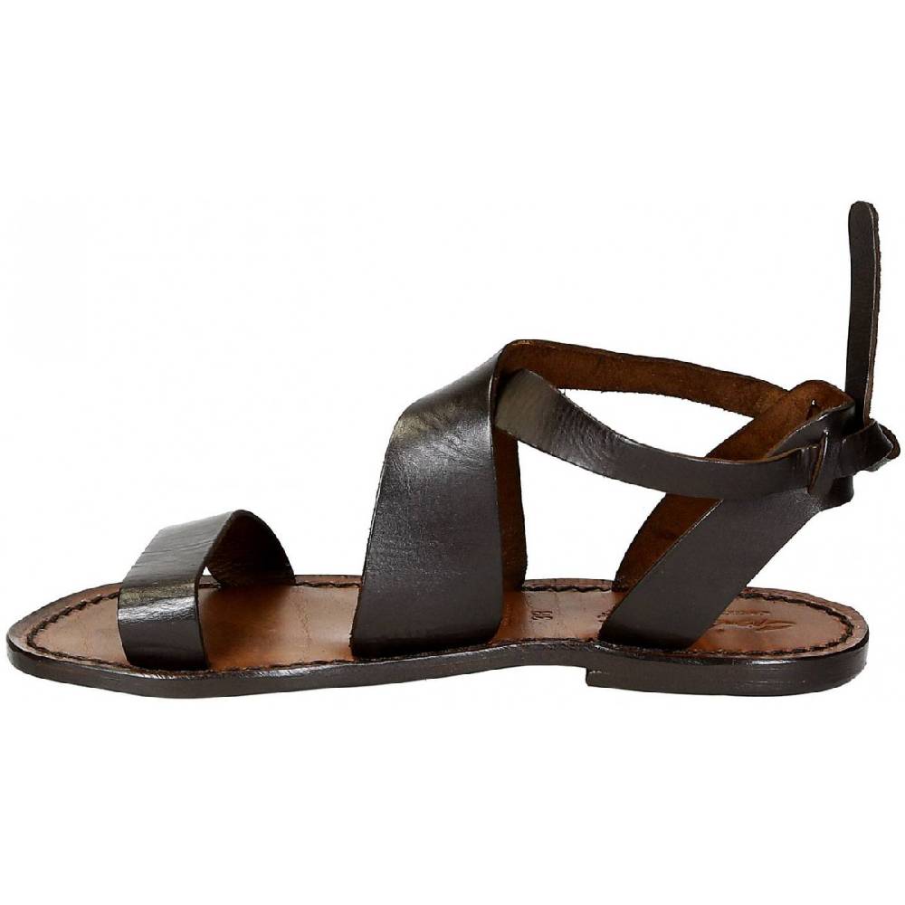 Lartigiano Del Cuoio Sandali donna fatti a mano in pelle marrone scuro Offerta speciale