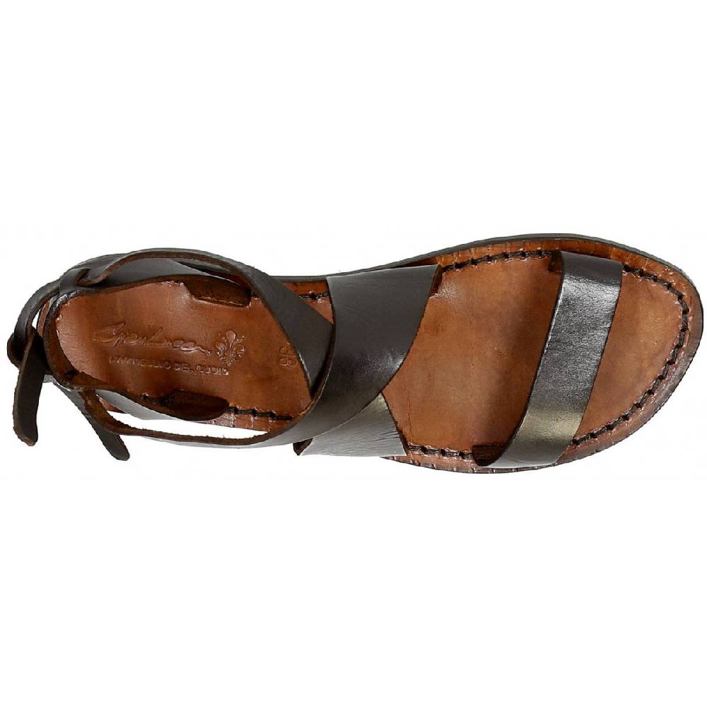 Lartigiano Del Cuoio Sandali donna fatti a mano in pelle marrone scuro Offerta speciale