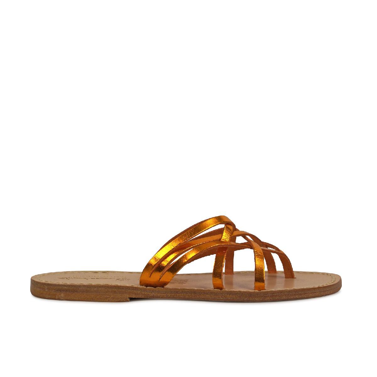 Lartigiano Del Cuoio Cibatte infradito donna in pelle laminata arancio Grande vendita