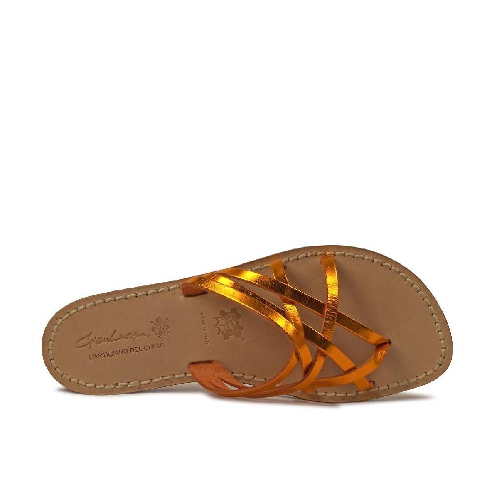 Lartigiano Del Cuoio Cibatte infradito donna in pelle laminata arancio Grande vendita